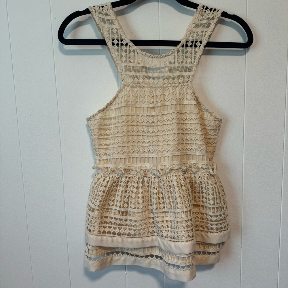 GIANNI BINI Cream Crochet Knit Halter Neck Blouse